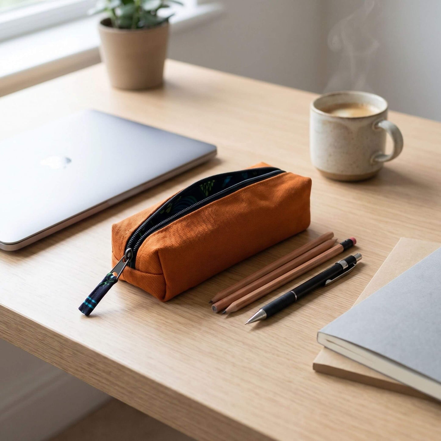 Pencil Pouch Zipper Bag – Fair Trade Cotton Canvas Pencil Case  - EcoDunia #color_rust
