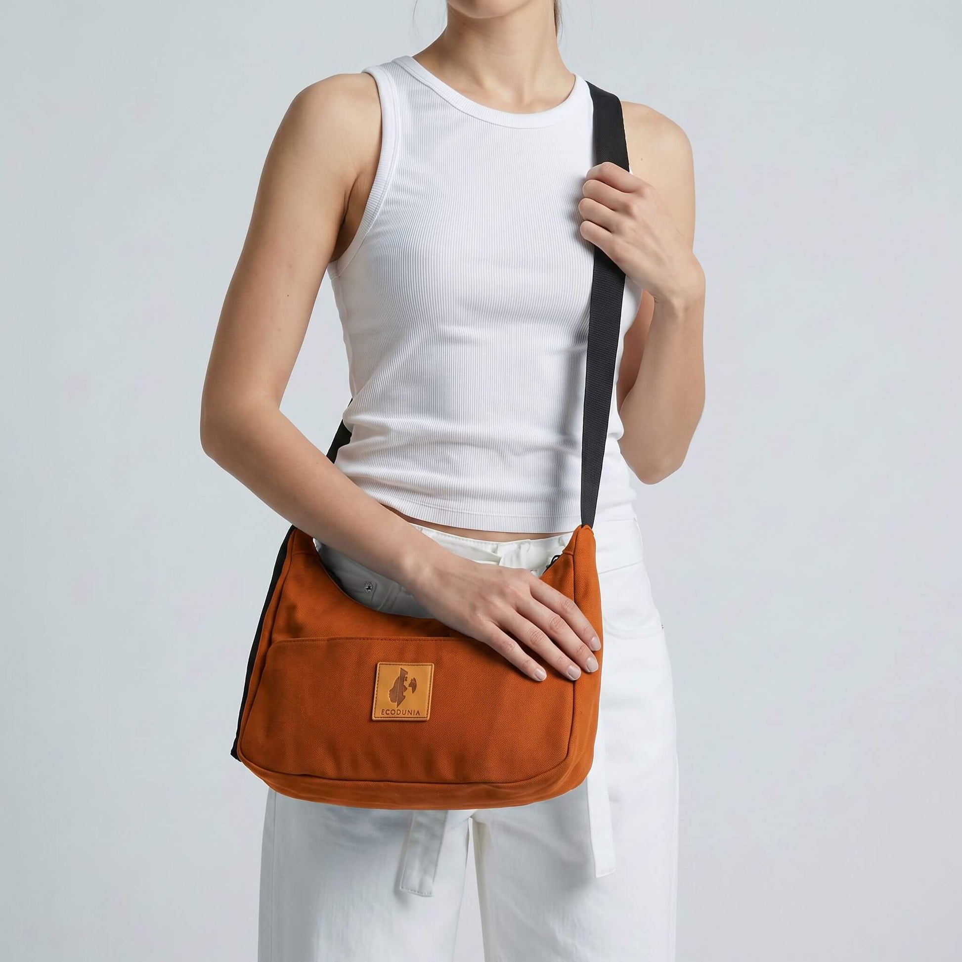 Rust Canvas Shoulder Crescent Bag #color_rust