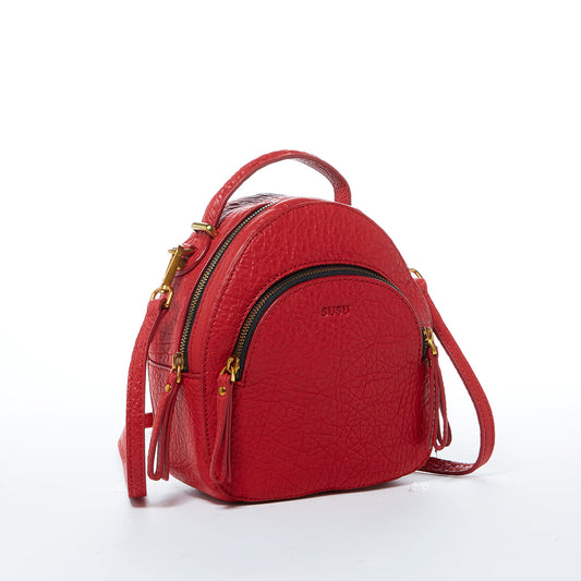 SUSU Small Red Leather Backpack Purse for Women Convertible Crossbody Bag