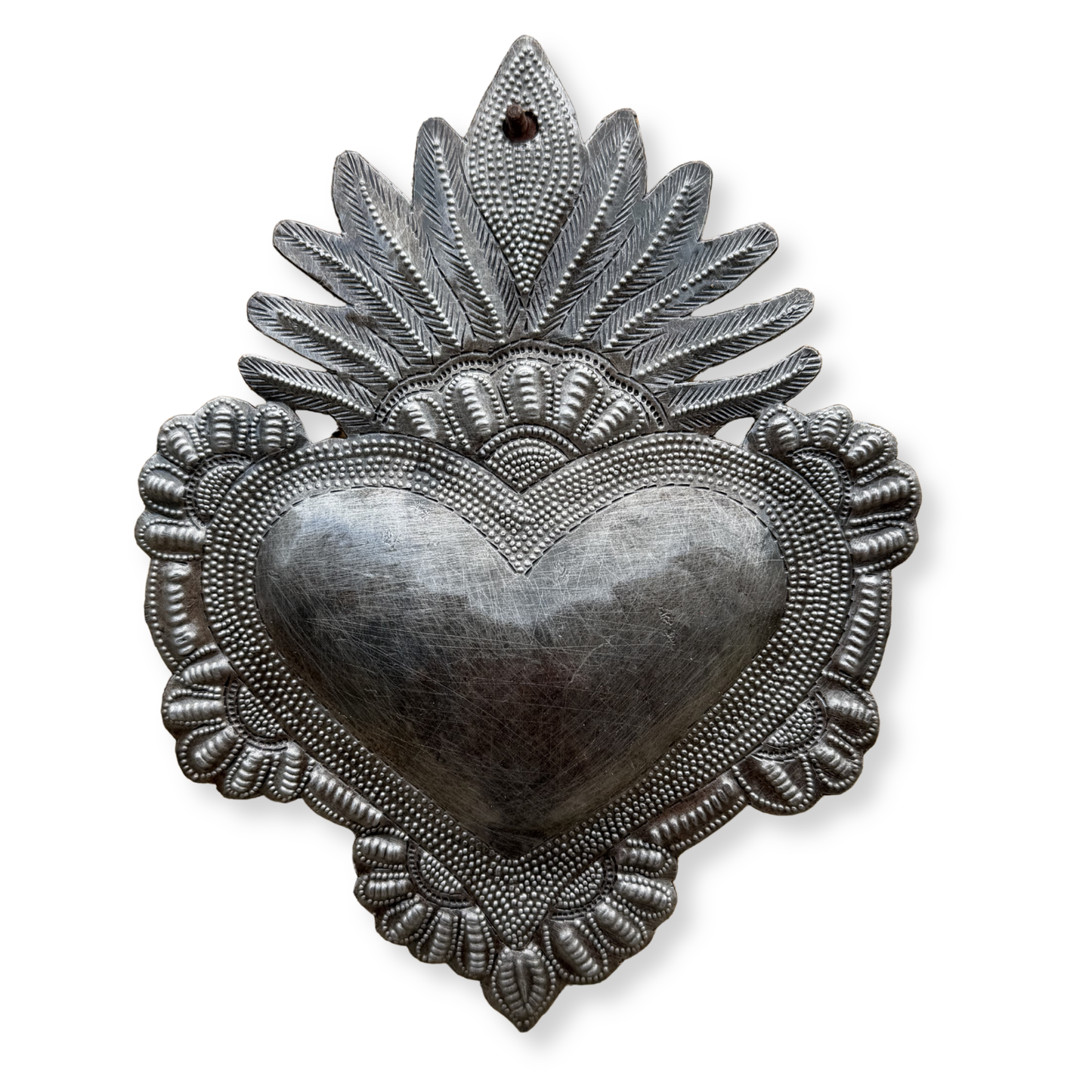 Hand Chiseled Haitian Metal Floral Heart Wall Art  7' X 9"