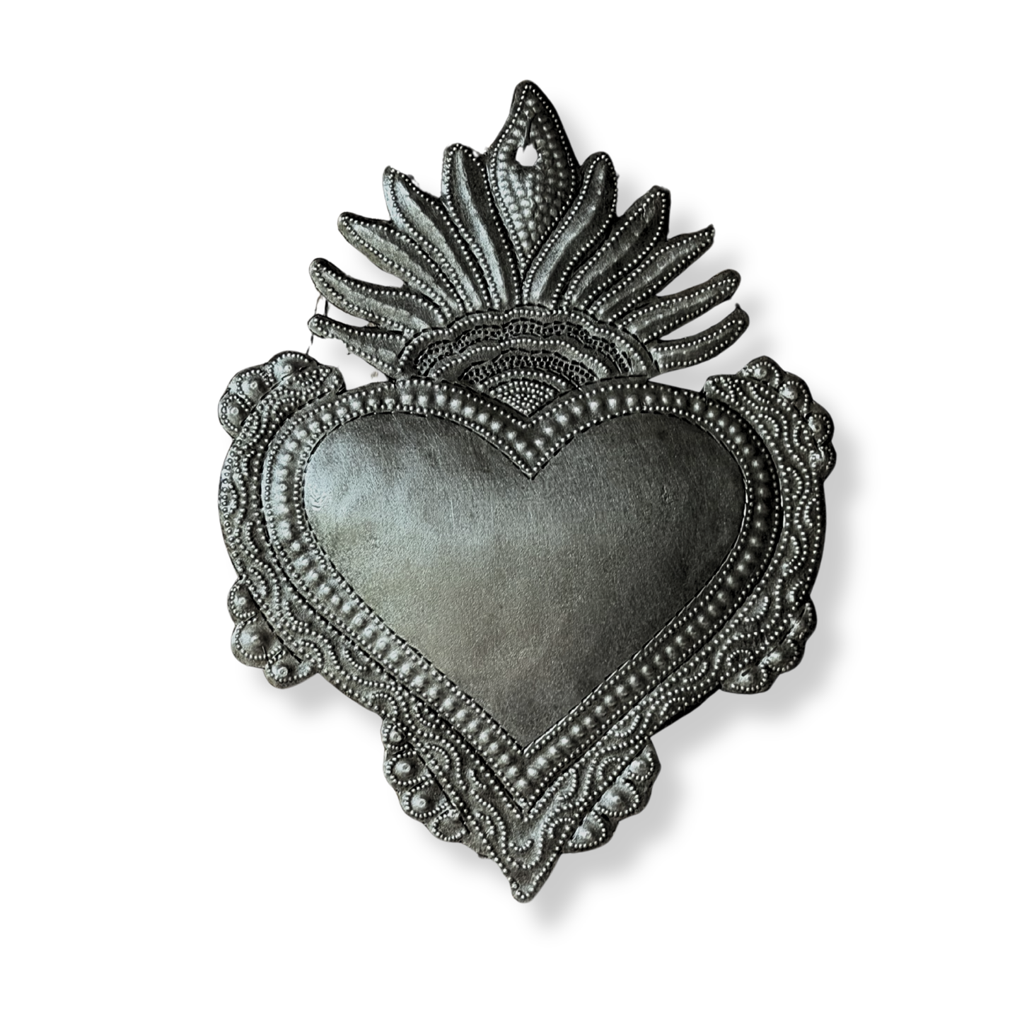 Hand Chiseled Haitian Metal Floral Heart Wall Art  7' X 9"