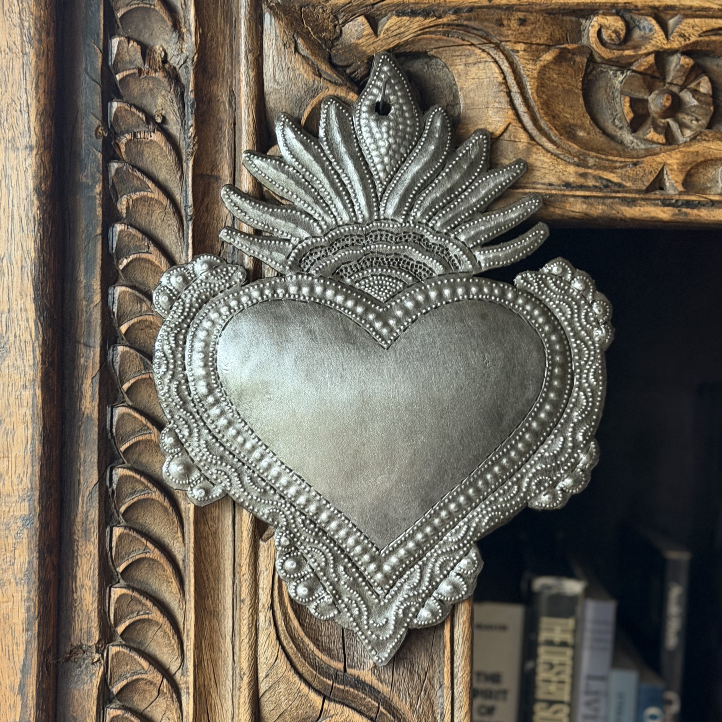 Hand Chiseled Haitian Metal Floral Heart Wall Art  7' X 9"
