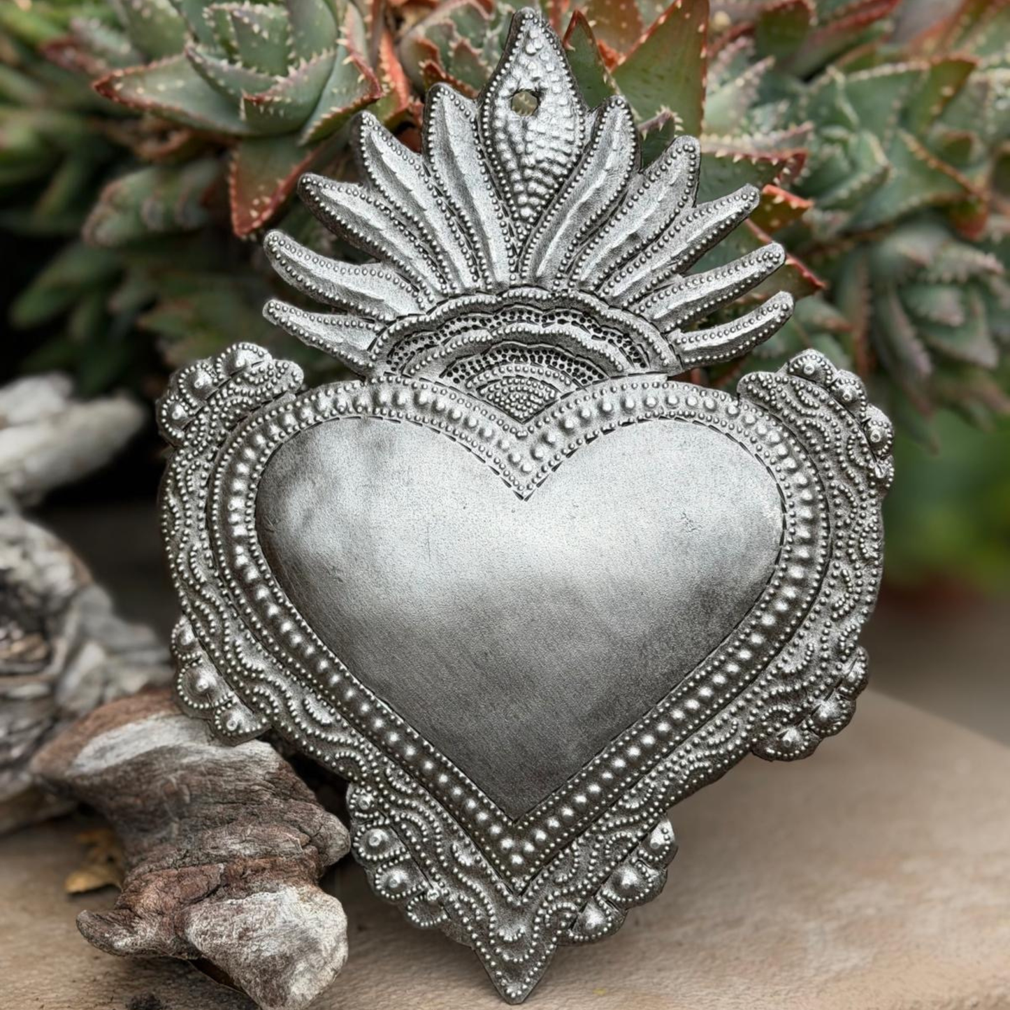 Hand Chiseled Haitian Metal Floral Heart Wall Art  7' X 9"