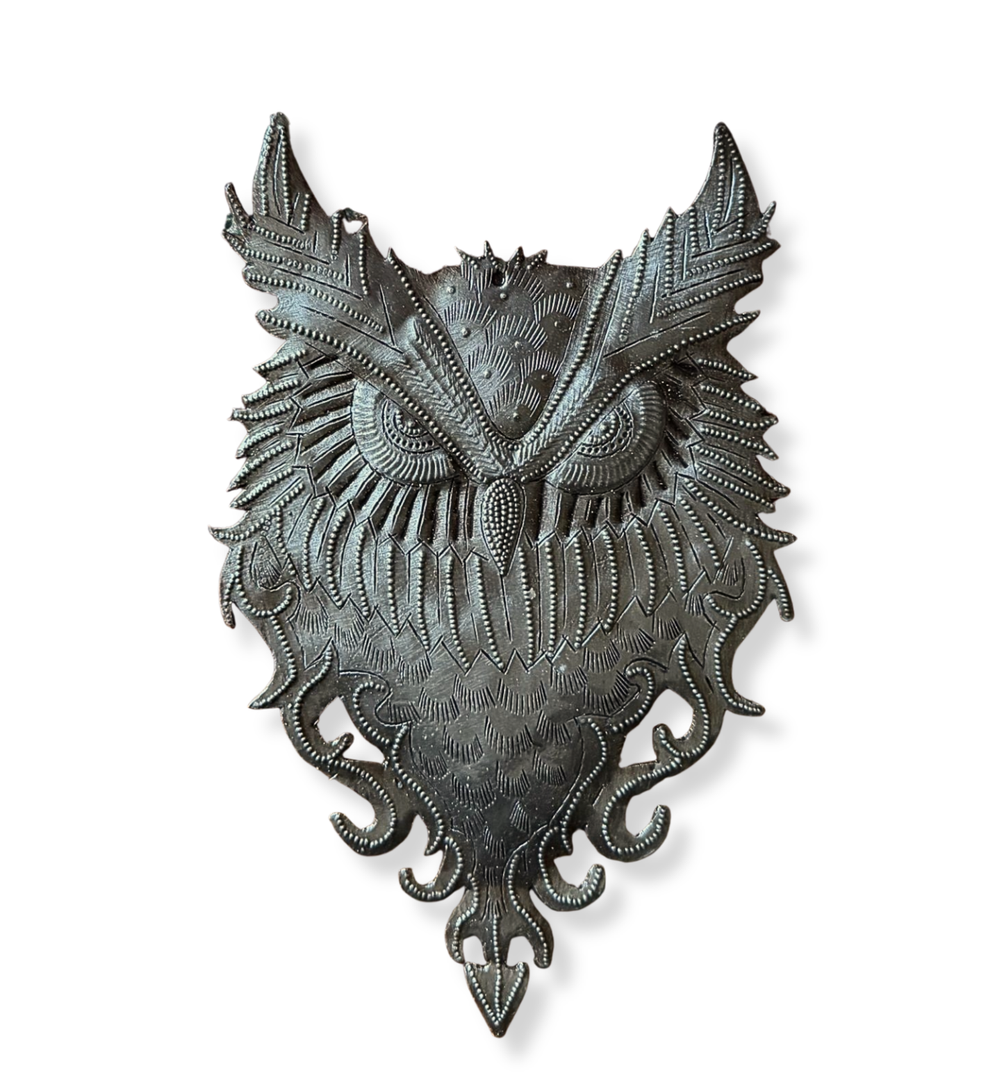 Haitian Metal Owl Wall Art 8.5x4 Hand Chiseled Recycled 