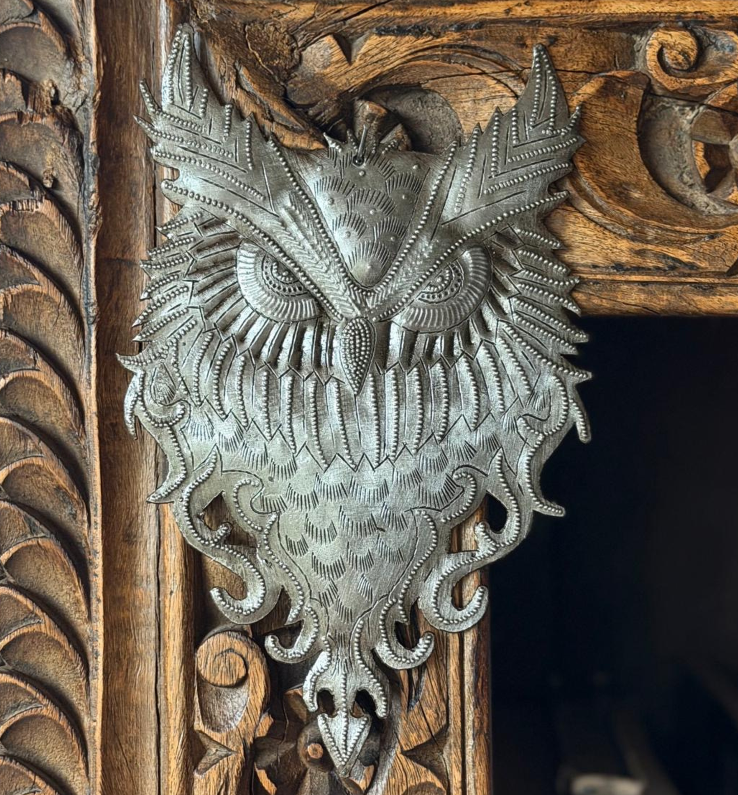 Haitian Metal Owl Wall Art 8.5x4 Hand Chiseled Recycled 