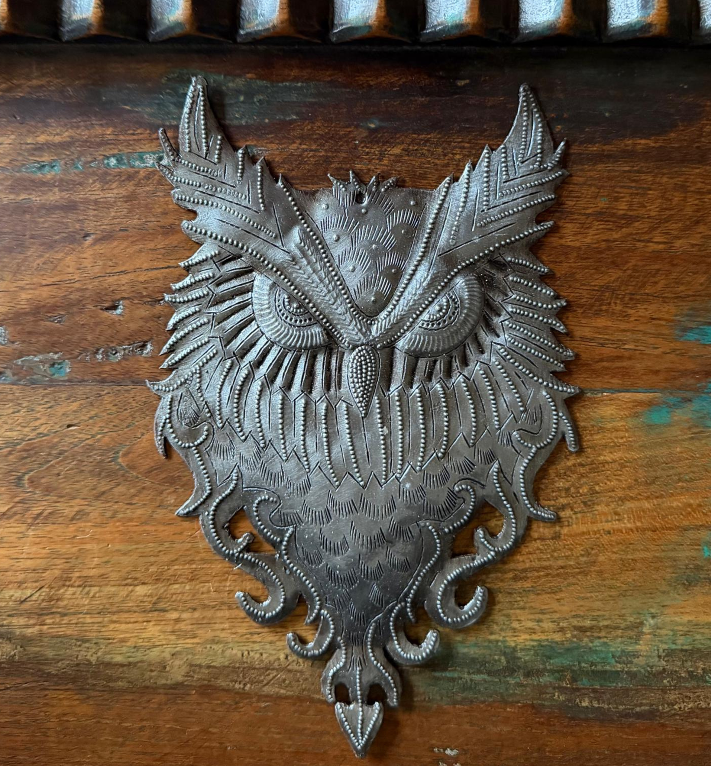 Haitian Metal Owl Wall Art 8.5x4 Hand Chiseled Recycled 