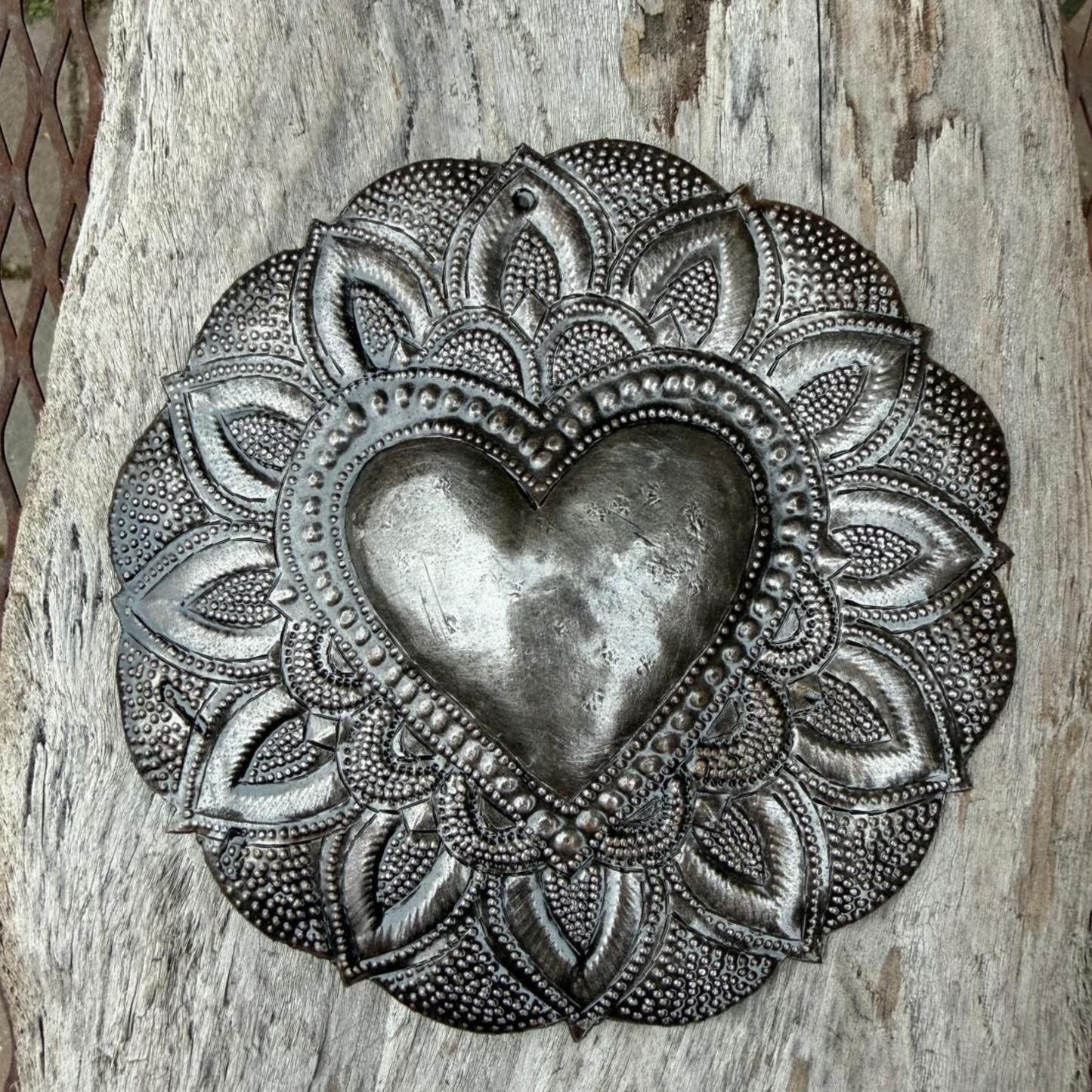 Haitian Metal Sacred Heart Wall Art 5.25x5.25 Hand Chiseled 