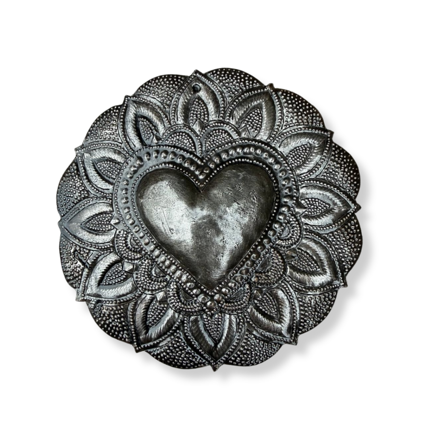 Haitian Metal Sacred Heart Wall Art 5.25x5.25 Hand Chiseled 
