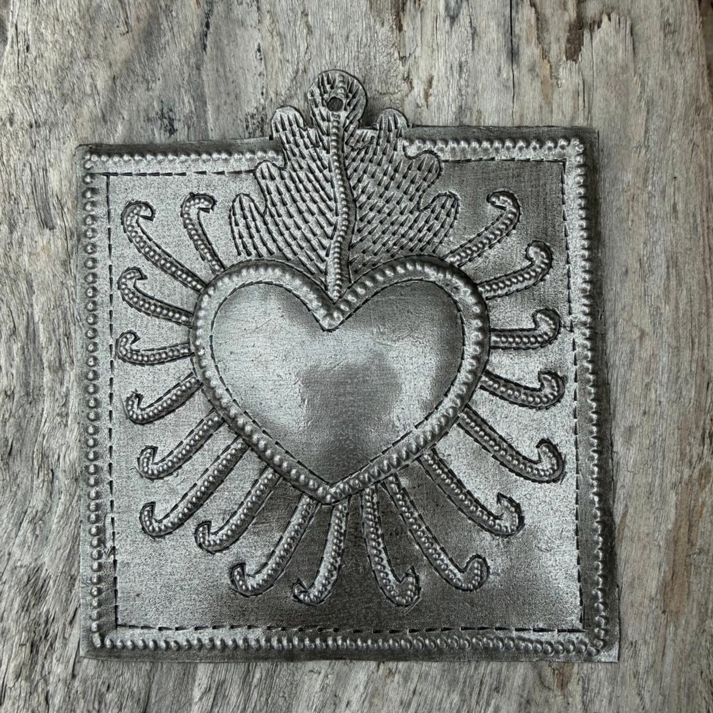 Haitian Metal Sacred Heart Wall Art 4.75x4 Hand Chiseled 