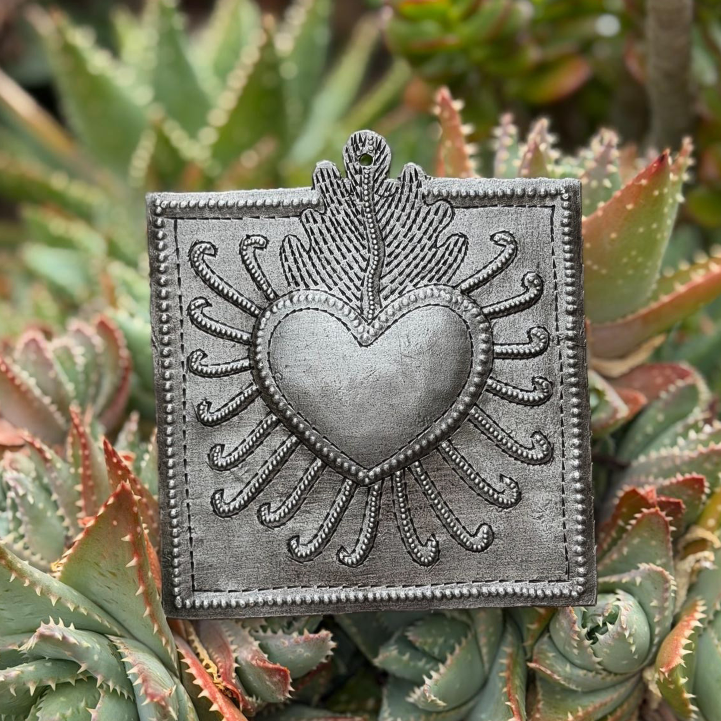 Haitian Metal Sacred Heart Wall Art 4.75x4 Hand Chiseled 