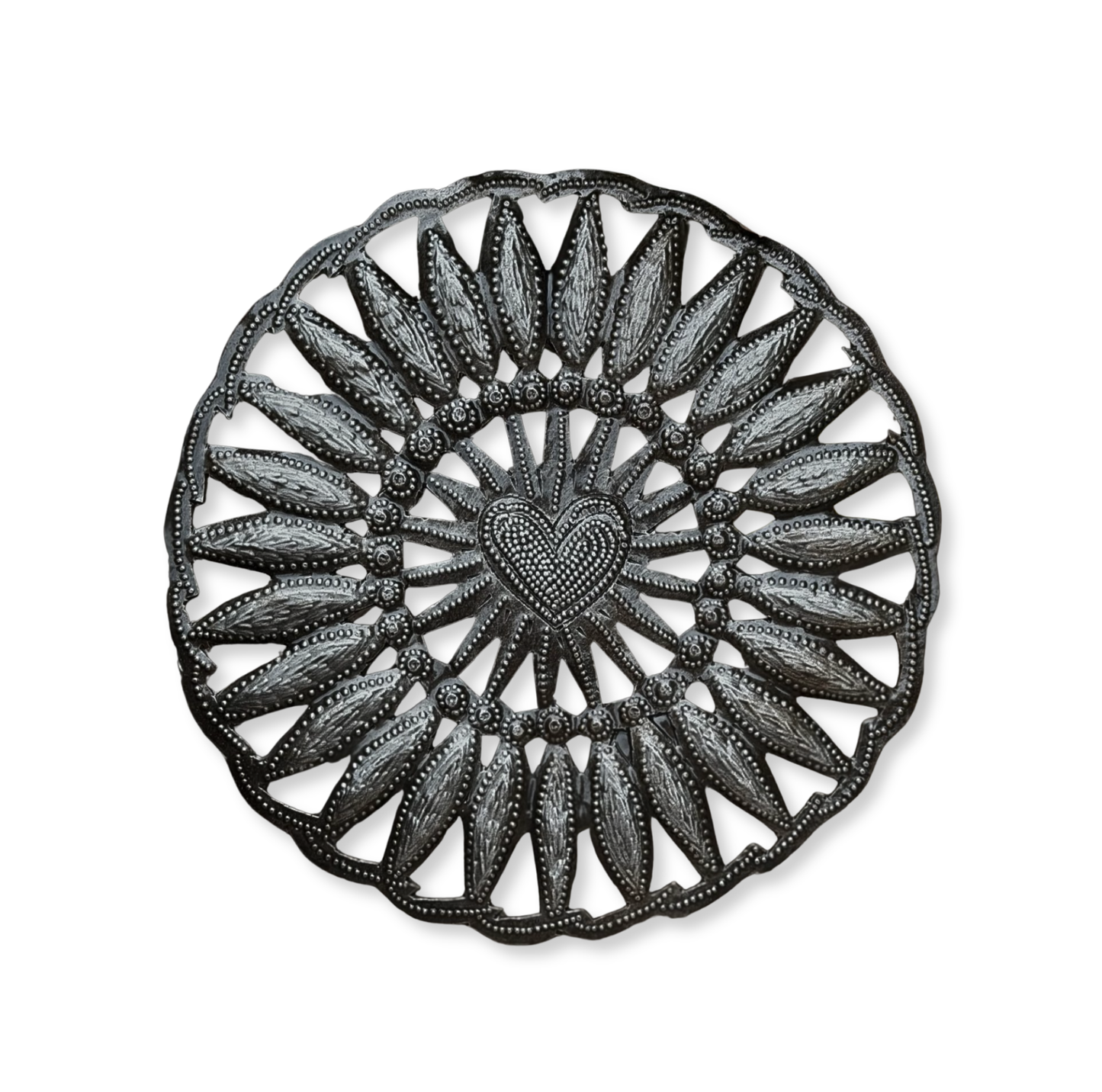 Haitian Metal Floral Heart Wall Art 5x5 Hand Chiseled Recycled