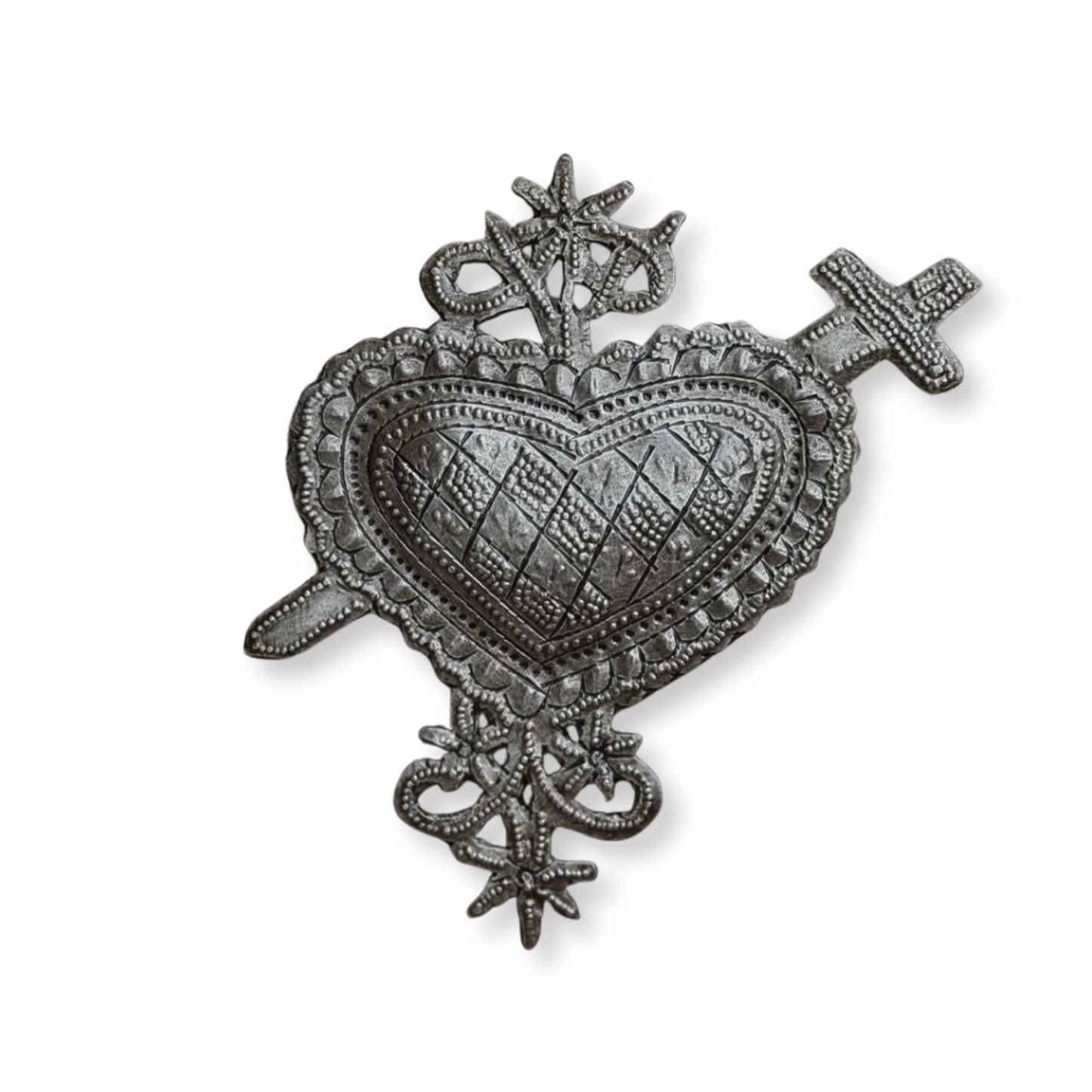 Haitian Metal Erzulie Dantor Sacred Heart 4.5x4.5 Handmade
