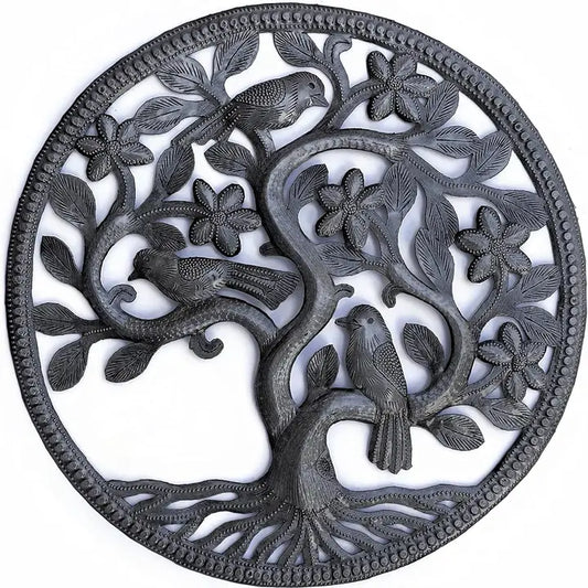 13" Small Round Tree, Birds Chirping Wall Art Garden Haiti