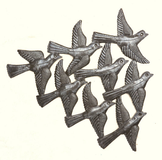 Flock of Hanging Birds, Metal Birds Decor, Wall Art from Haiti, Indoor Outdoor Nature Inspired Collection 15.5 x 12.5 Inches
