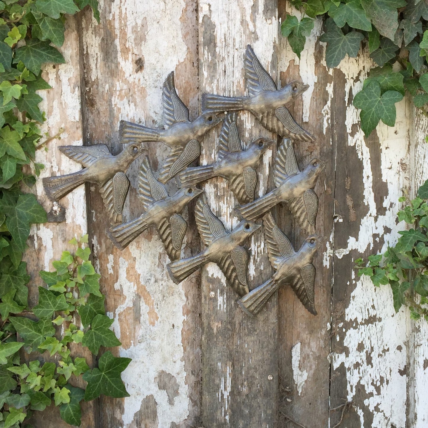 Flock of Hanging Birds, Metal Birds Decor, Wall Art from Haiti, Indoor Outdoor Nature Inspired Collection 15.5 x 12.5 Inches