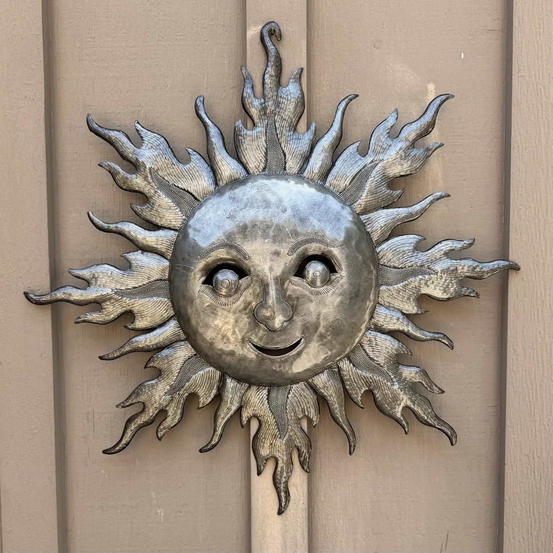 Haitian Sun Face Metal Wall Art Recycled Steel Oil Drum