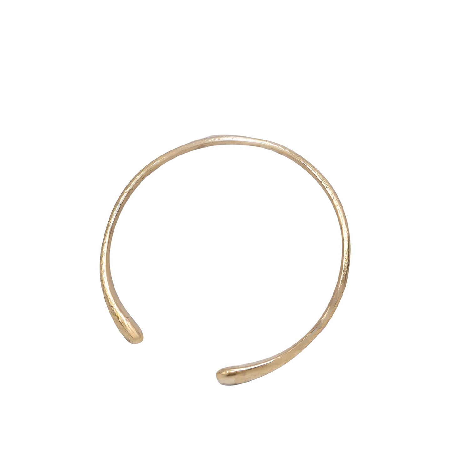 Sana hammered brass cuff choker worn on neck showing teardrop end detail