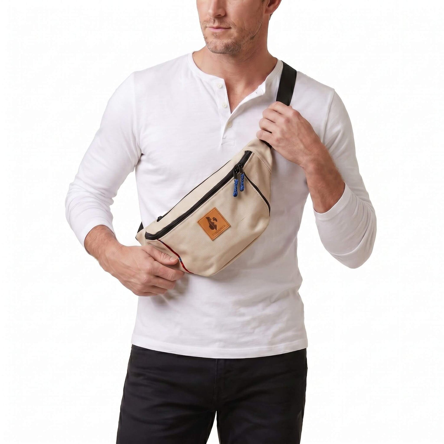 Crossbody Large Fanny Pack -  Canvas Waist Bag #color_sand-white