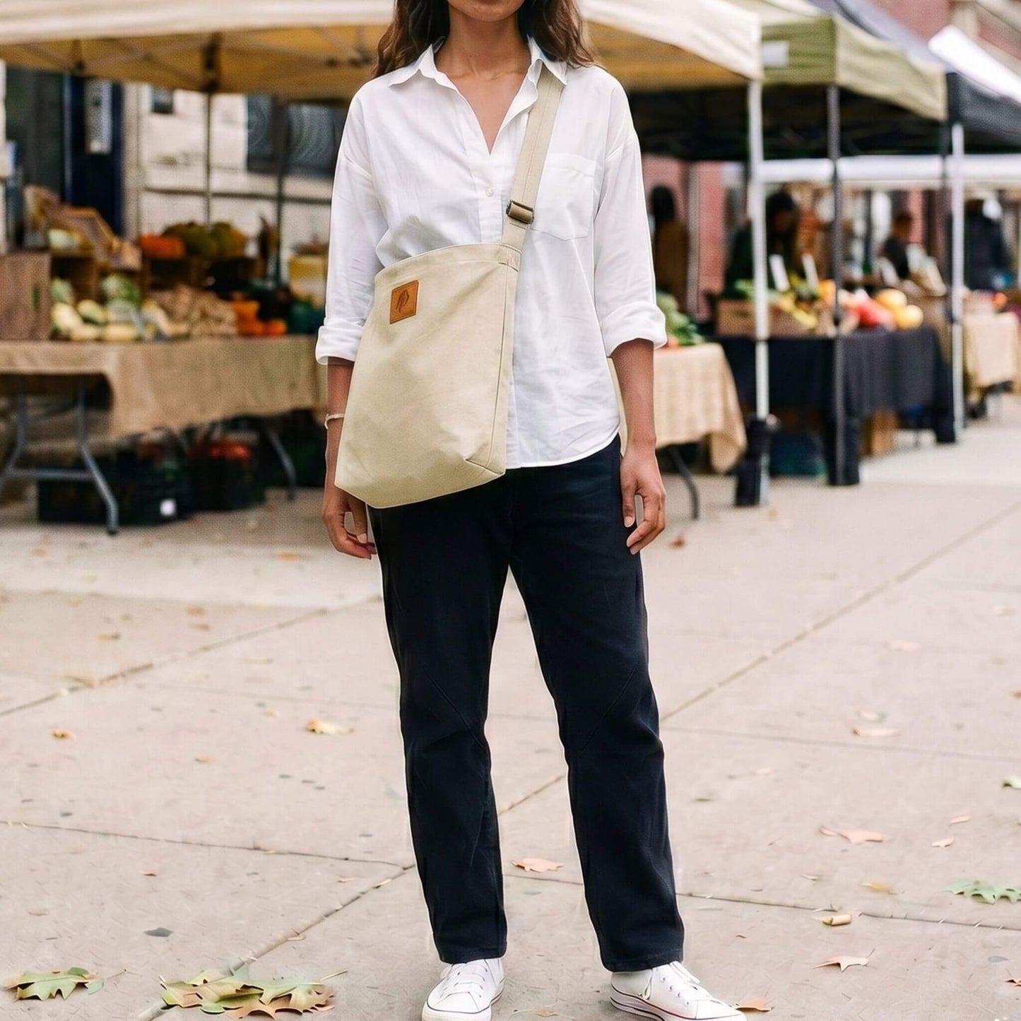 Canvas Carry-All Crossbody Bag for Men & Women | Amani #color_sand-white