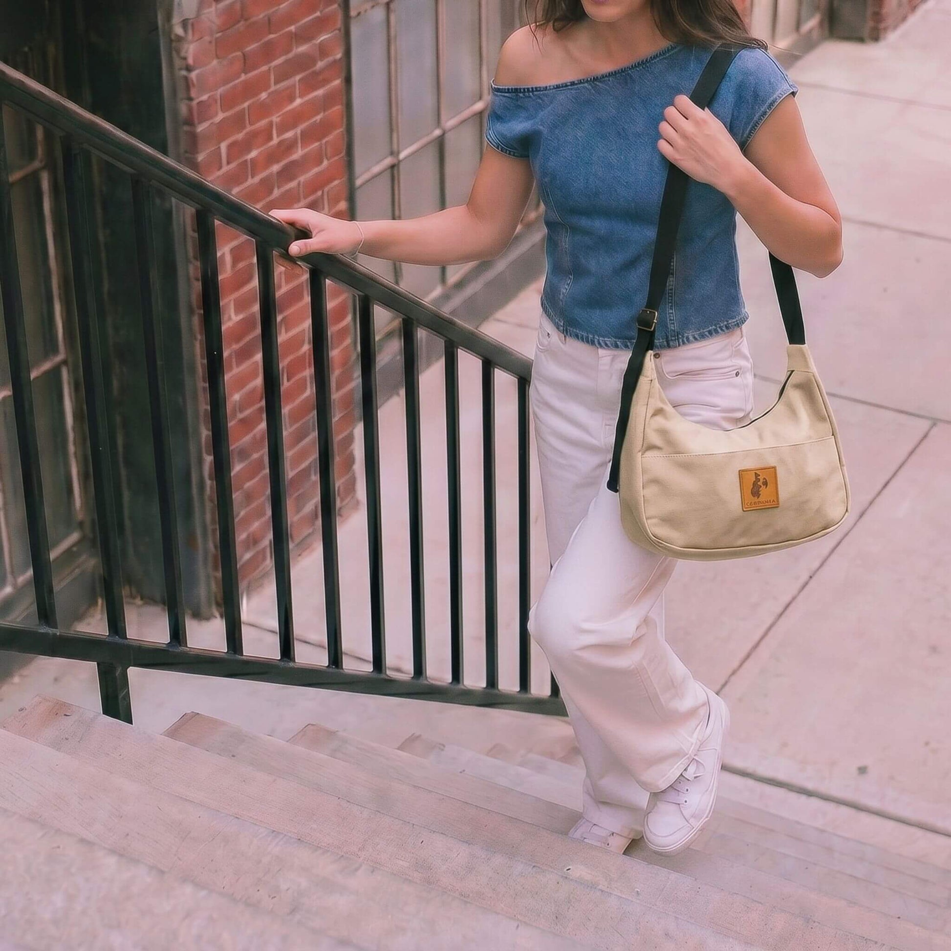 Sand white Canvas Shoulder Crescent Bag #color_sand-white
