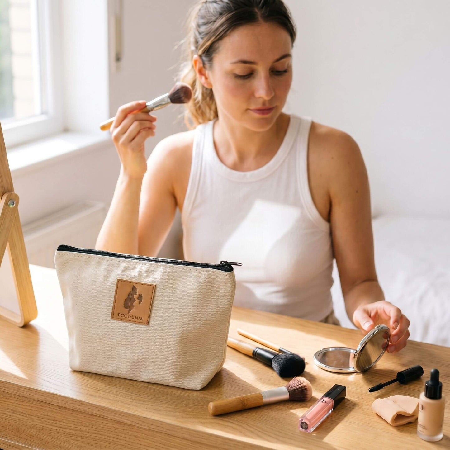 Ren Canvas Makeup Bag Ecodunia #color_sand-white