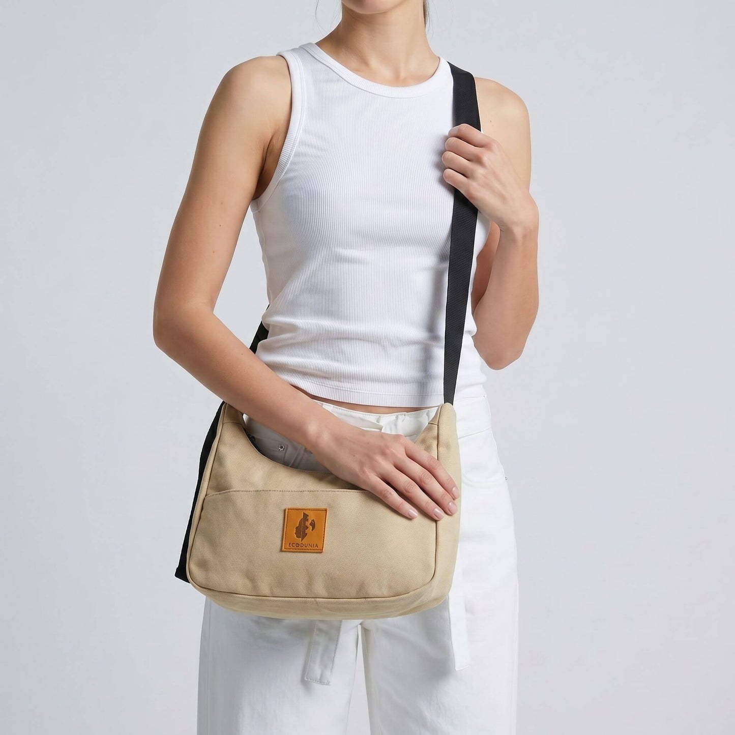 Sand white Canvas Shoulder Crescent Bag #color_sand-white
