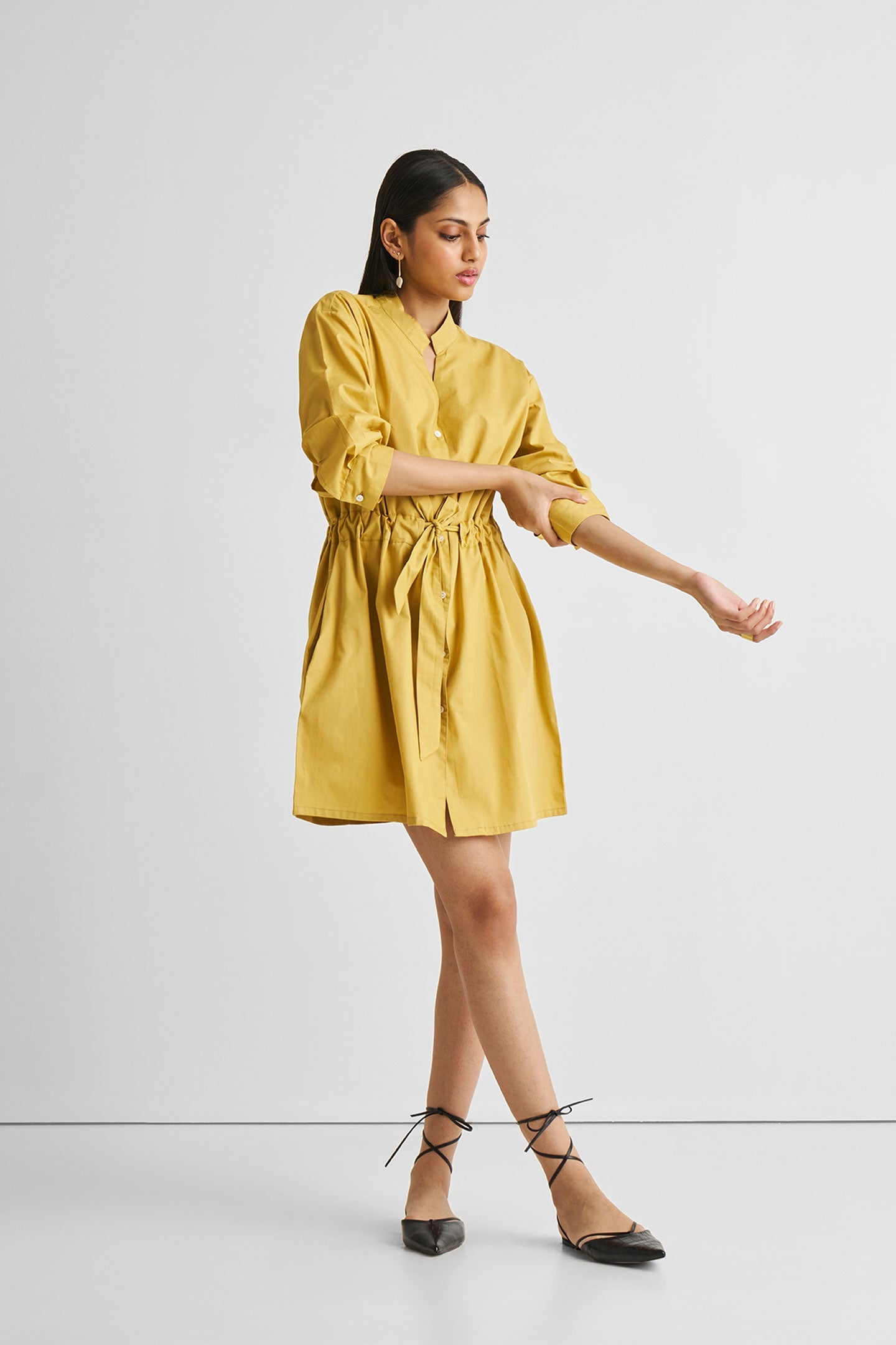 Short Tie Waist Dress in Tuscan Sun Long Shot