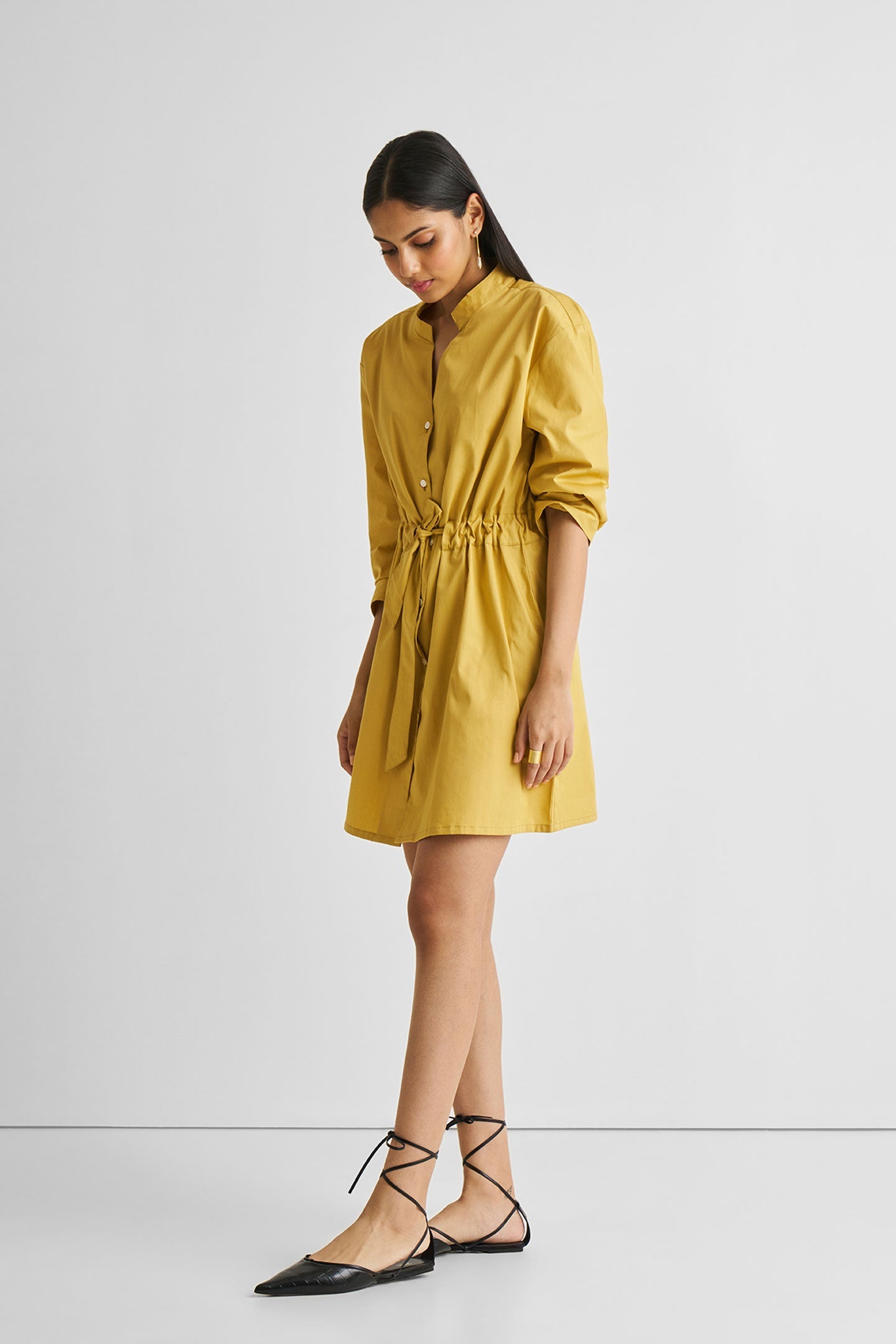 Short Tie Waist Dress in Tuscan Sun Long Shot