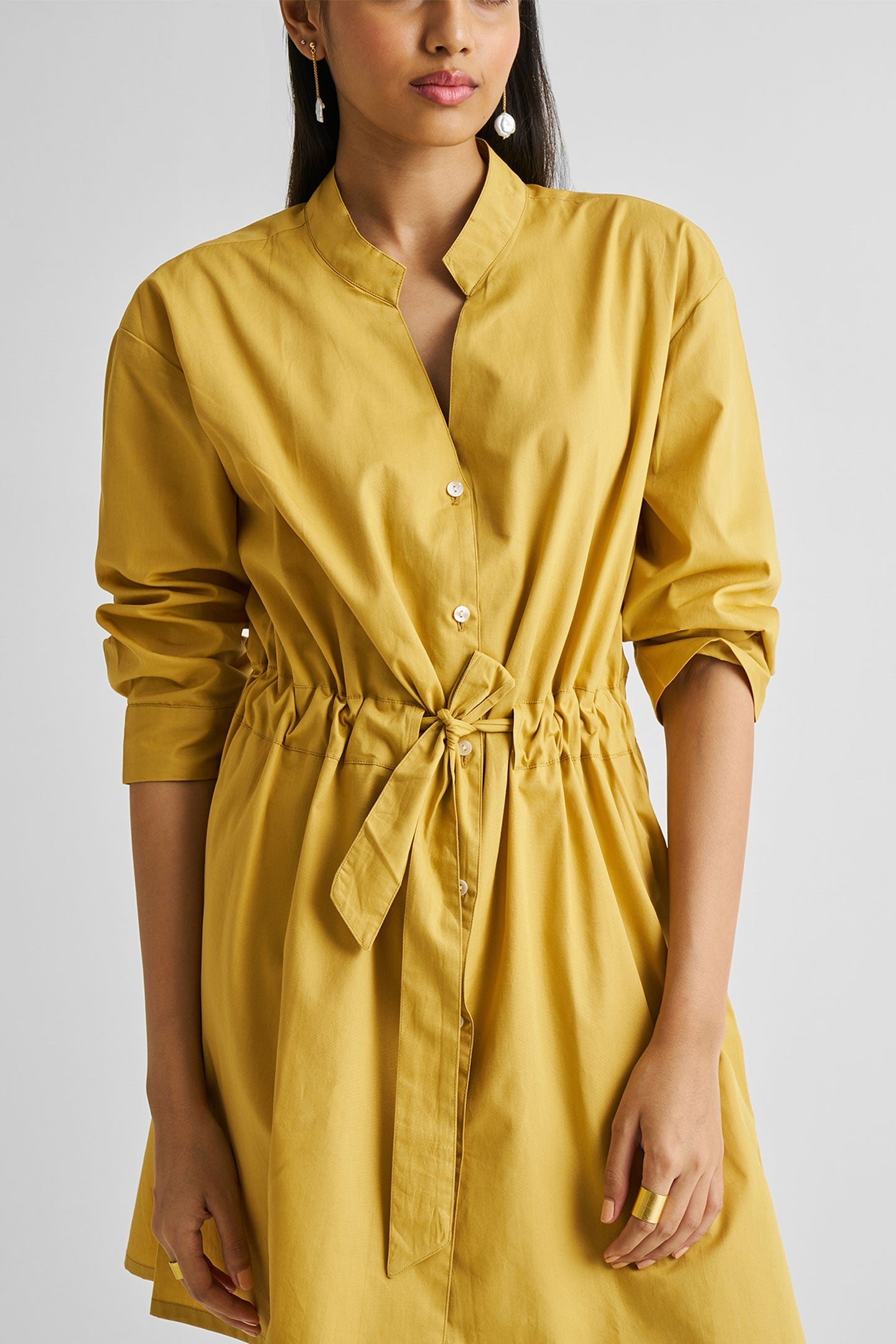 Short Tie Waist Dress in Tuscan Sun Closeup