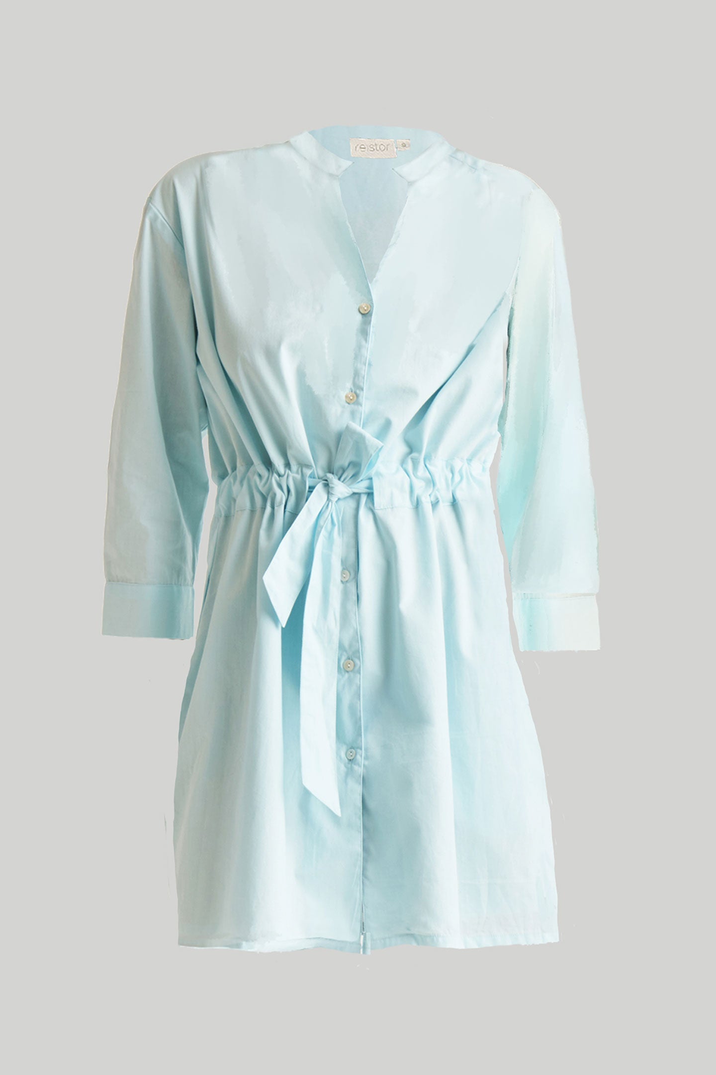 Short Tie Waist Dress in Summer Blue Flat Lay