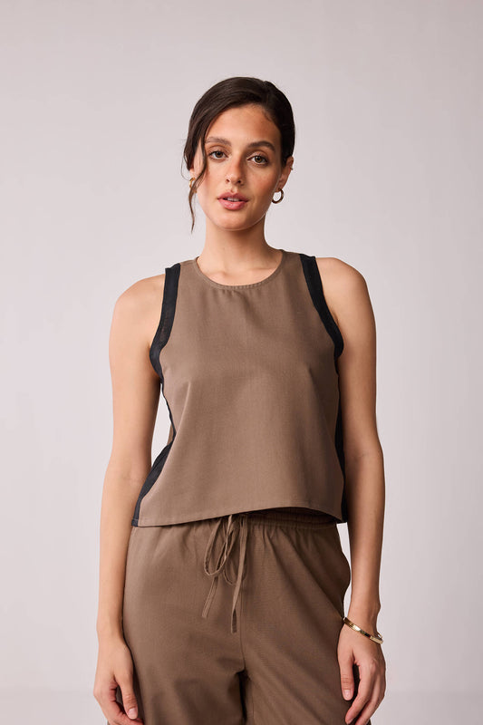 Sleeveless Colorblock Top in Brown and Black