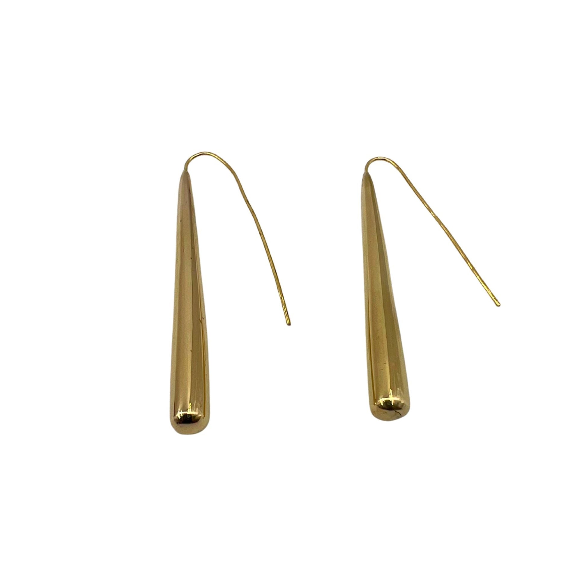 Moja smooth brass bar earrings worn showing clean profile
