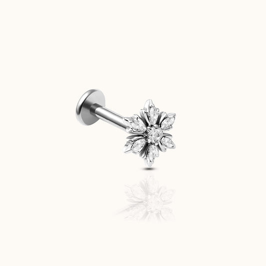 Snowflake White CZ Threadless Labret Titanium Flat Back Earring