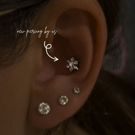 Snowflake White CZ Threadless Labret Titanium Flat Back Earring