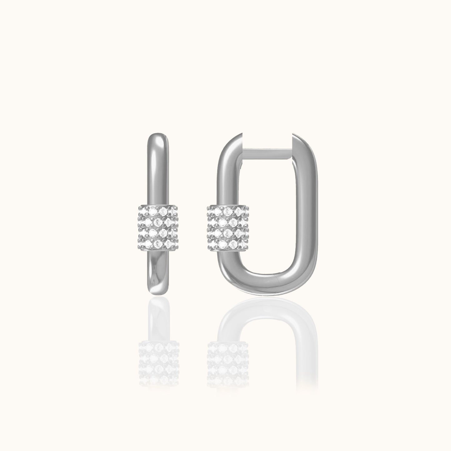 Square CZ U Shape Hoop Earrings