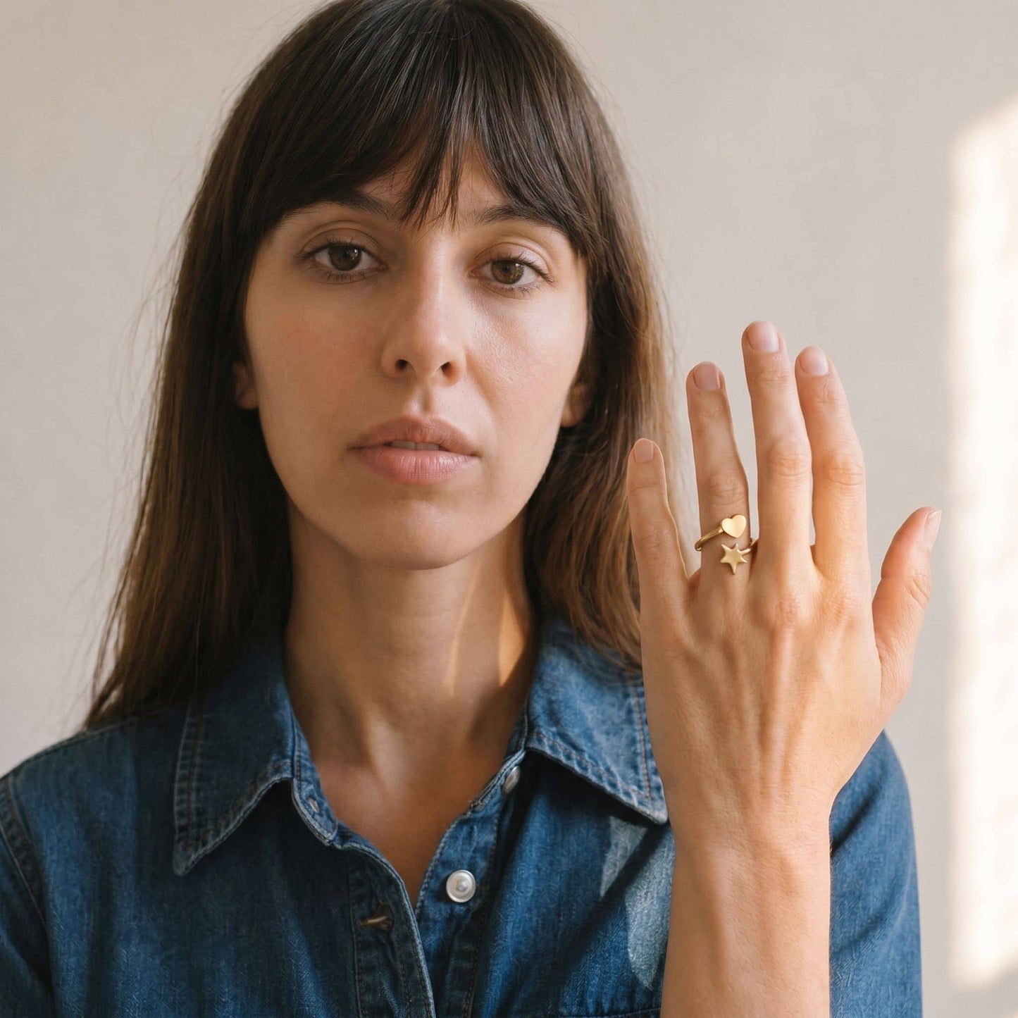 Brass Star and Heart Wrap Ring | Mira Ecodunia