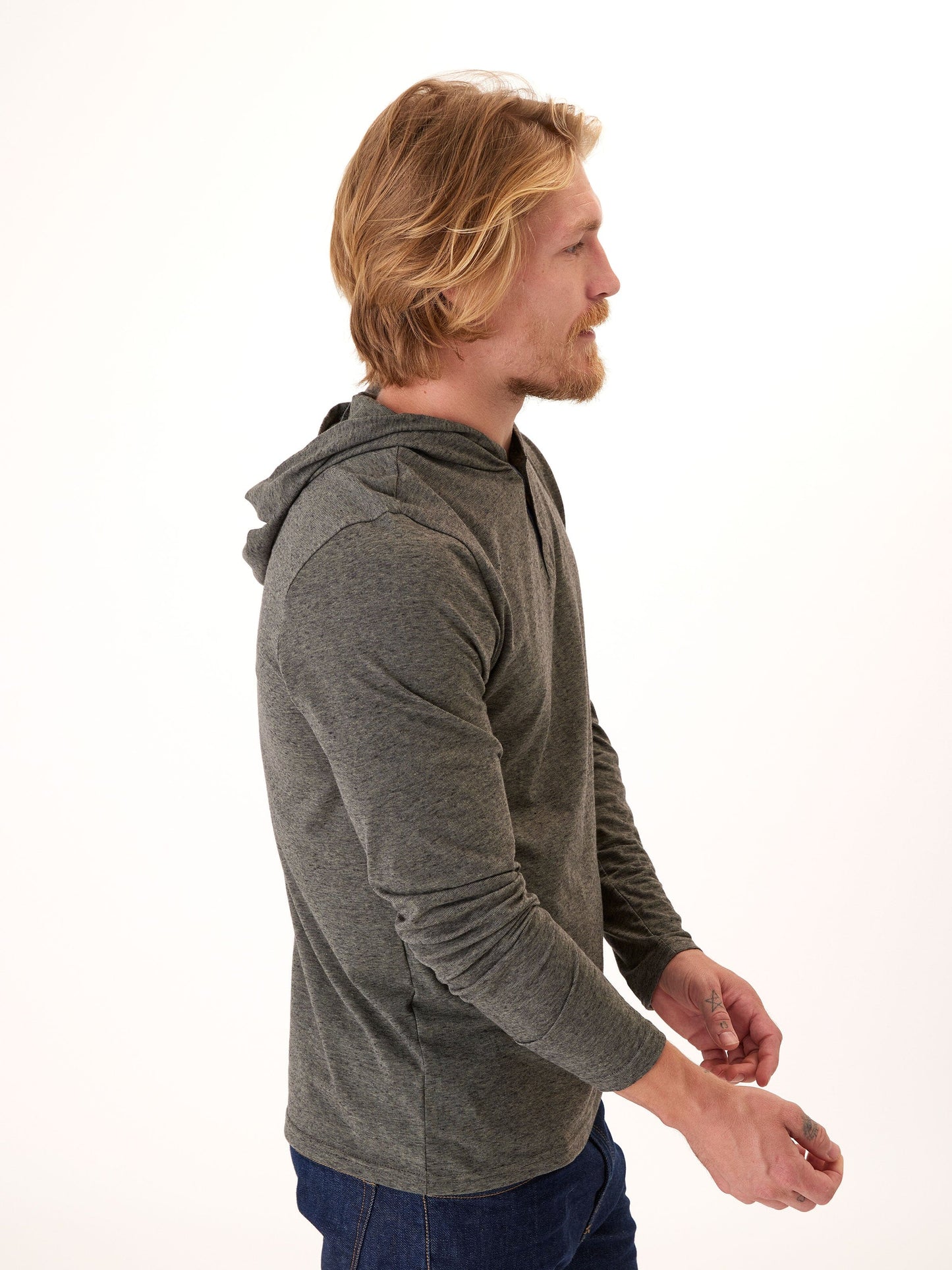 Black Fleck Triblend Henley Hoodie