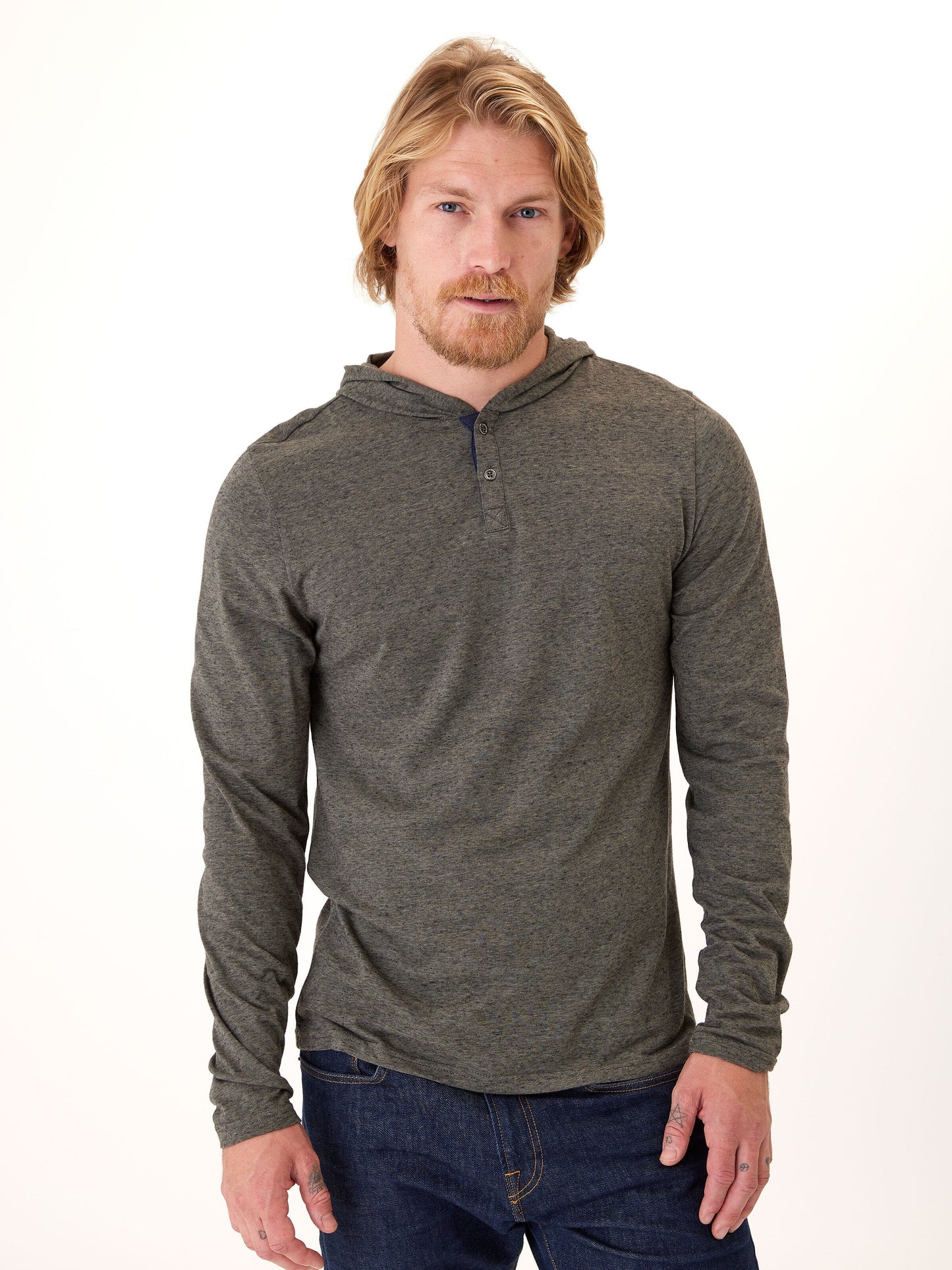 Black Fleck Triblend Henley Hoodie
