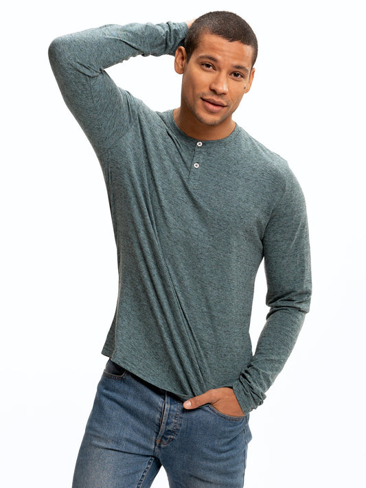 Braeden Black Fleck Long Sleeve Triblend Henley