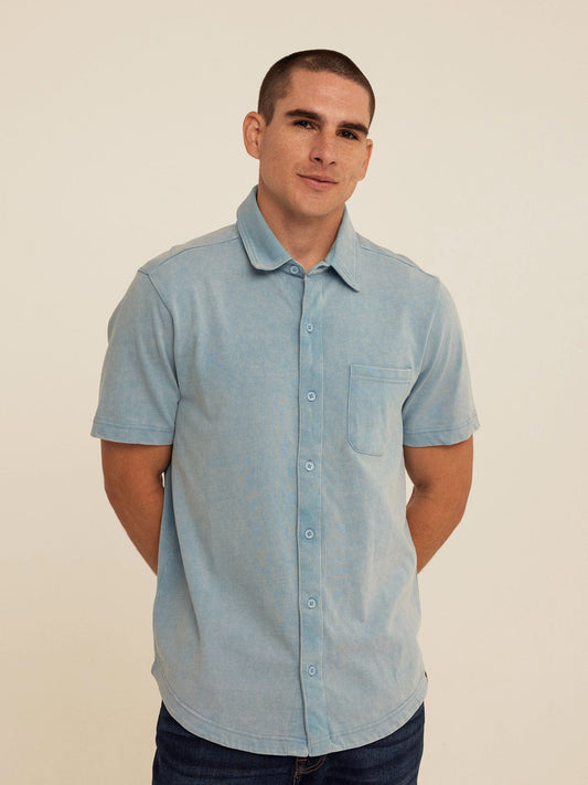 Dorian Mineral Wash Jersey Short Sleeve Button-Down