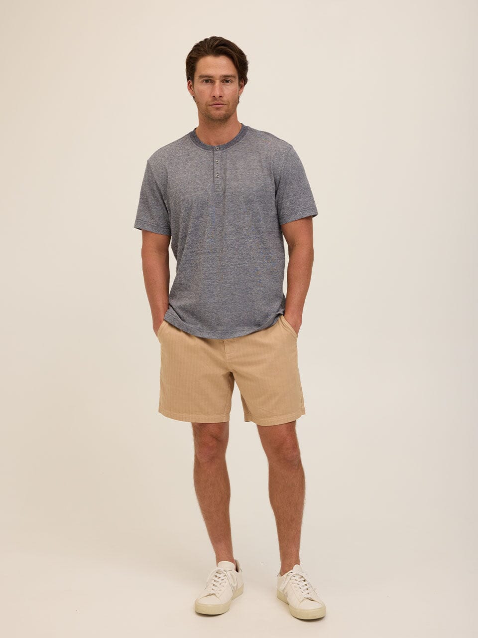 Carlos Light Fleck Jersey 3-Button Henley
