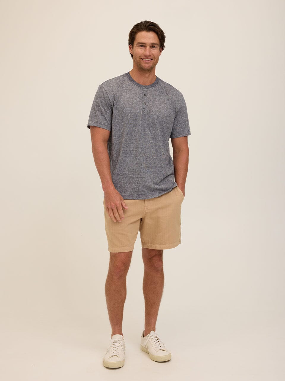 Carlos Light Fleck Jersey 3-Button Henley