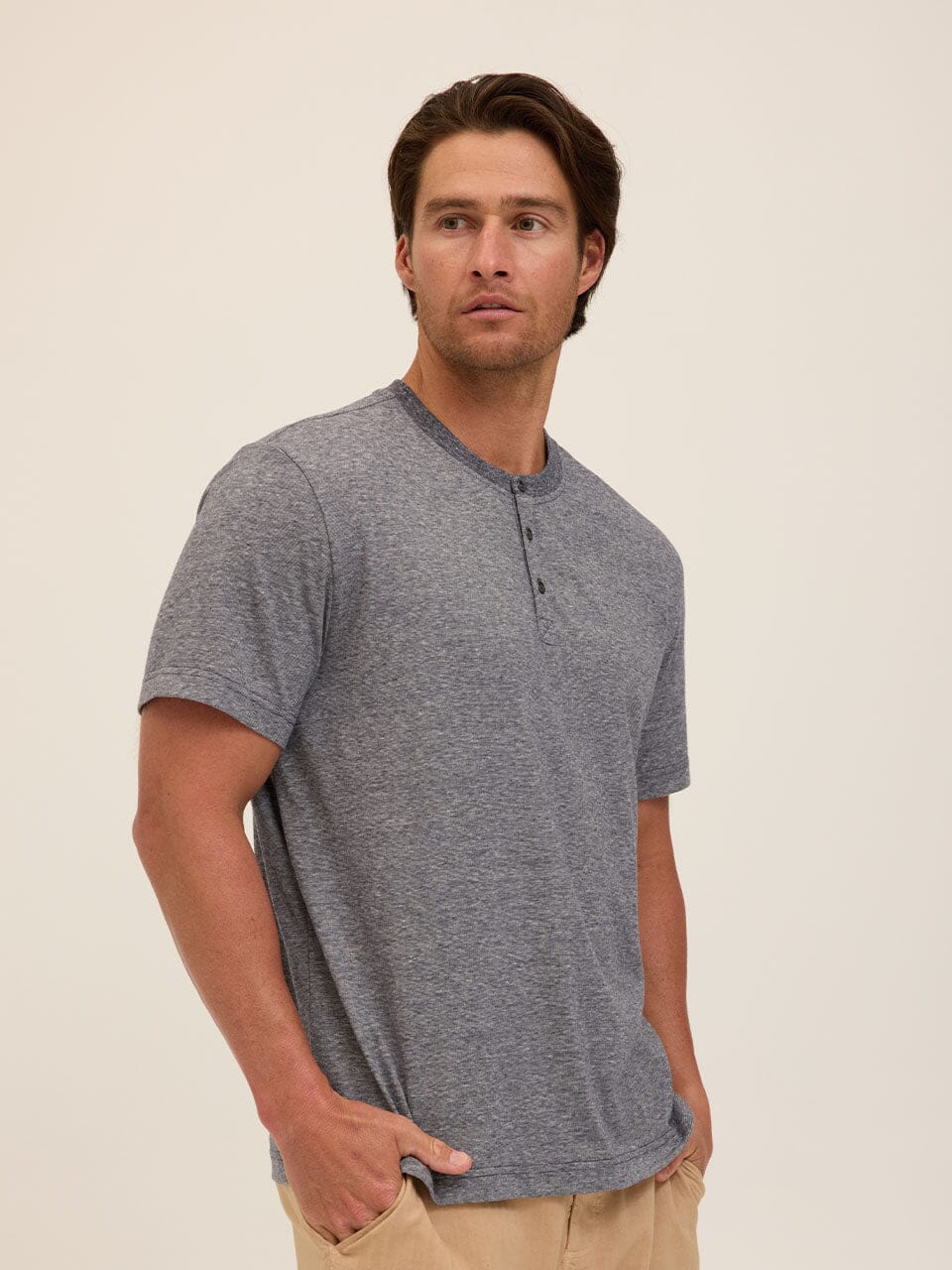 Carlos Light Fleck Jersey 3-Button Henley