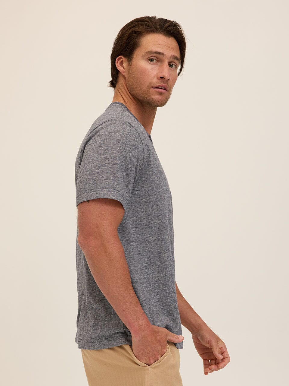 Carlos Light Fleck Jersey 3-Button Henley