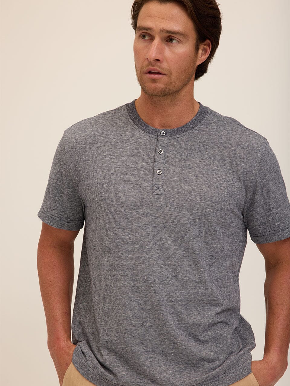 Carlos Light Fleck Jersey 3-Button Henley