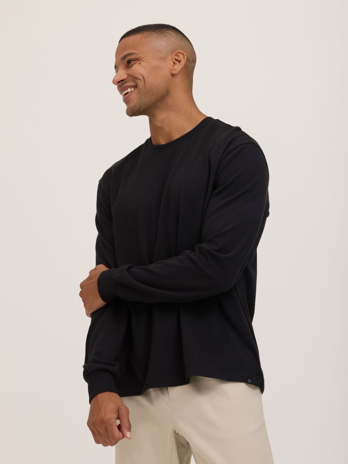 Bowery Essential Cotton Jersey Relaxed Fit Long Sleeve Tee