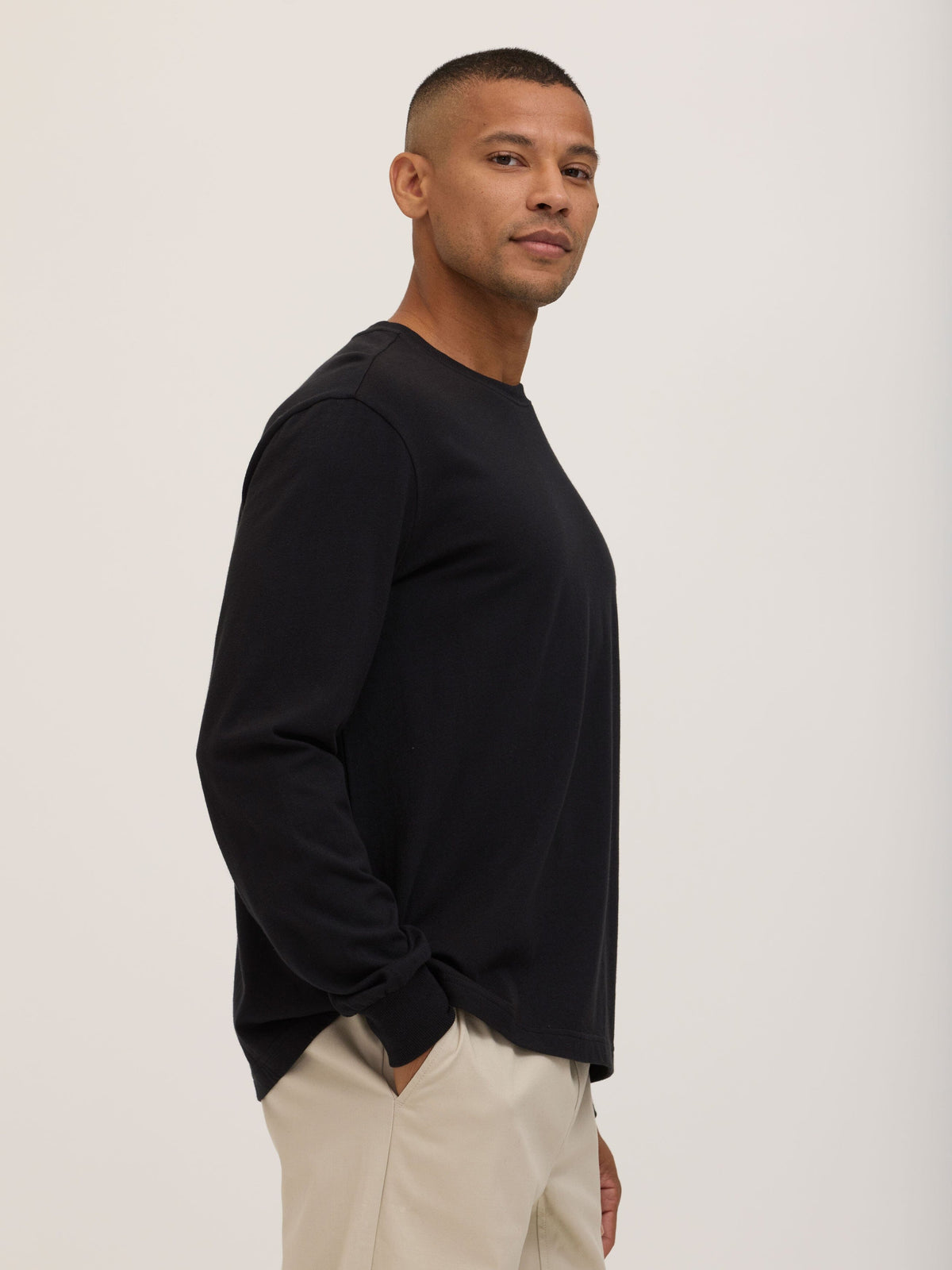 Bowery Essential Cotton Jersey Relaxed Fit Long Sleeve Tee