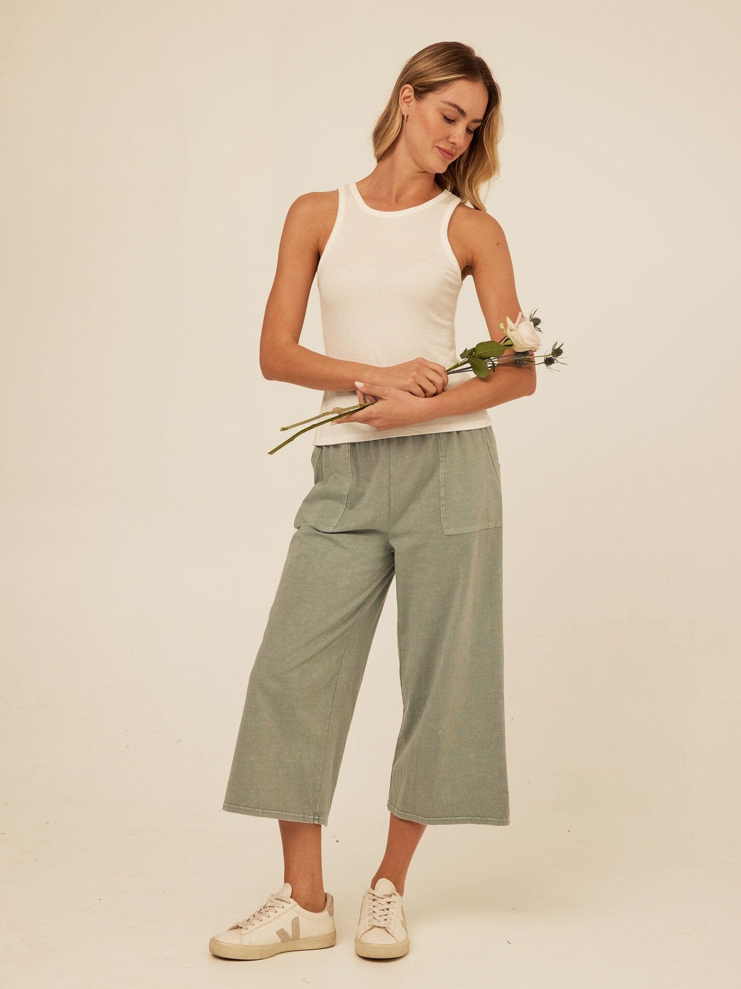 Alva Mineral Wash Eco Jersey Wide Leg Capri Pant