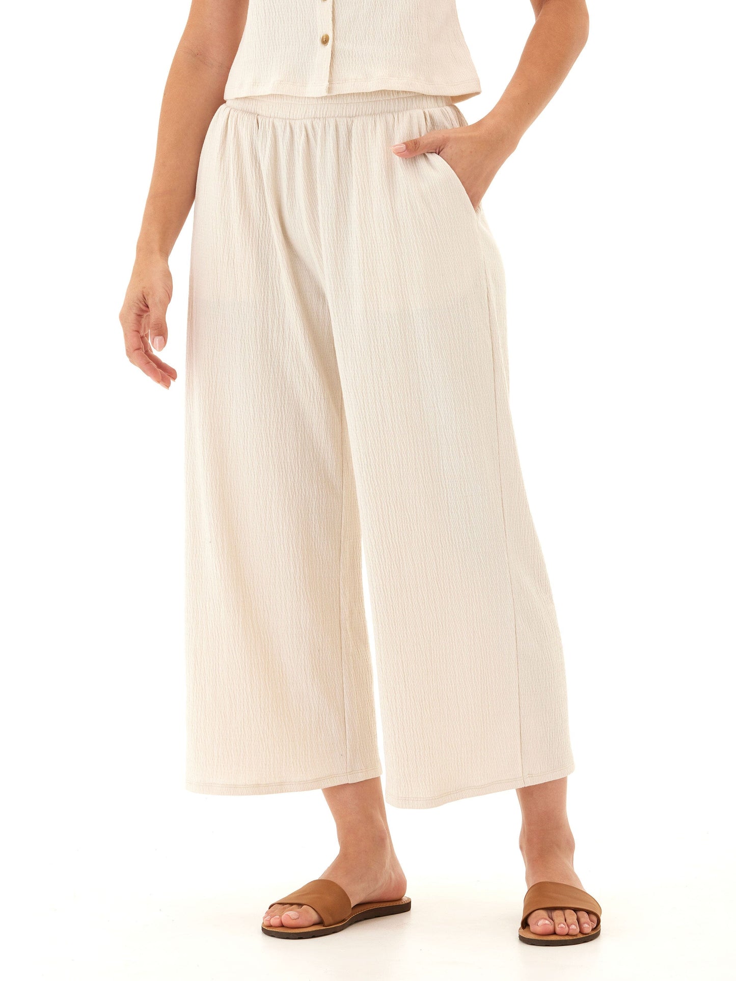 Ivanna Smocked Jersey Wide Leg Capri Pant