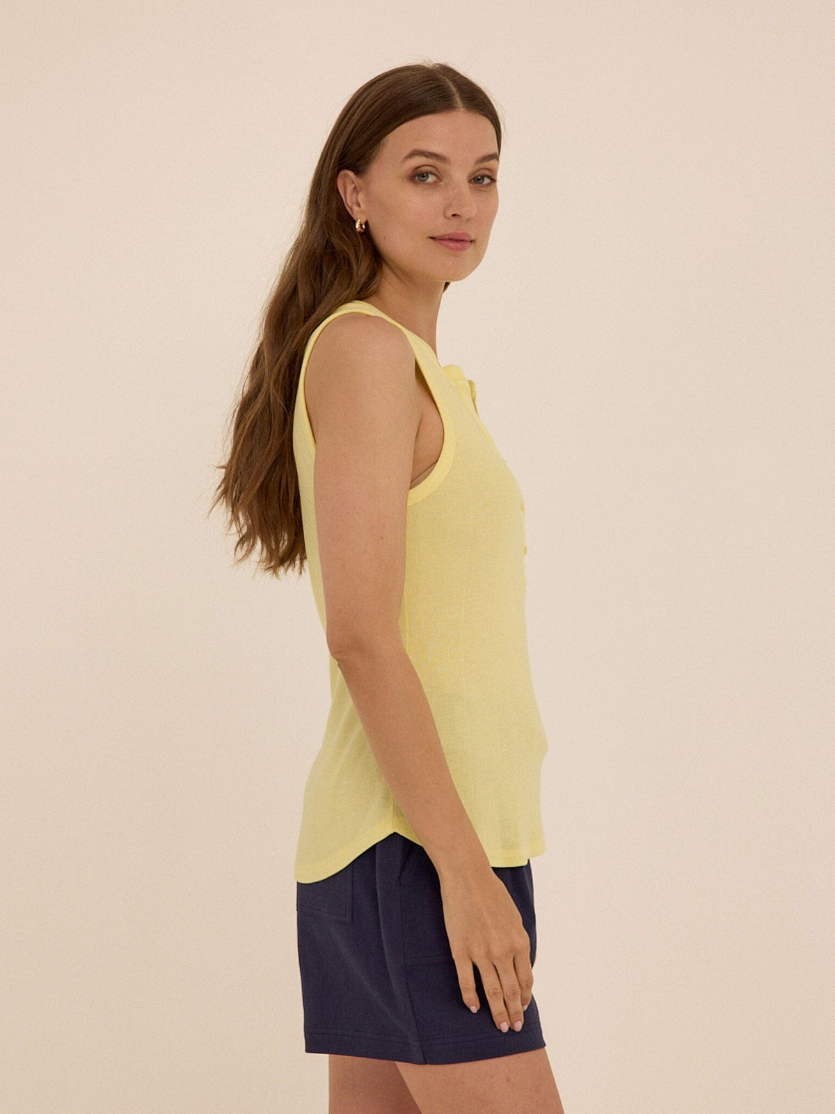Akia Feather Rib Henley Tank